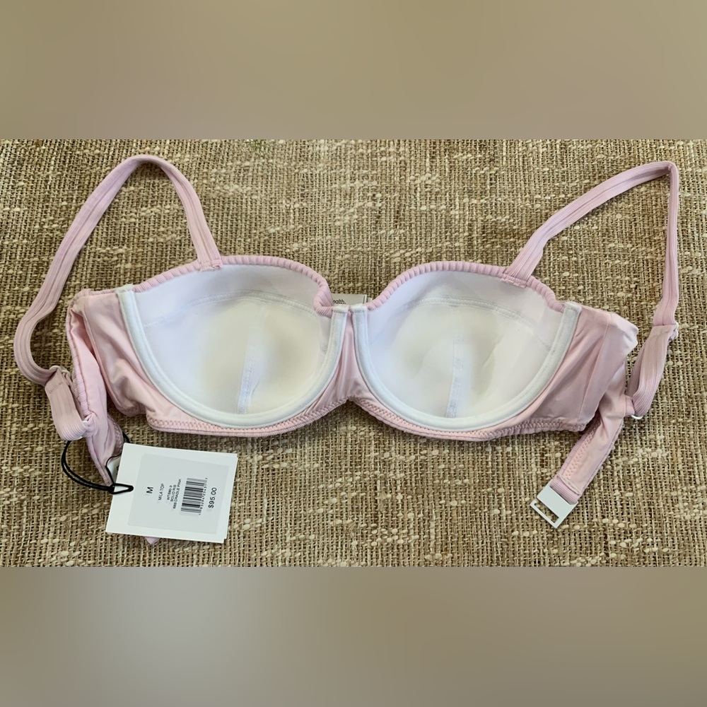 💕 NEW! RIBBED ONIA PASTEL PINK ADJUSTABLE UNDERWIRE SWIM BRA SIZE: M 34B-34C - Picture 2 of 8